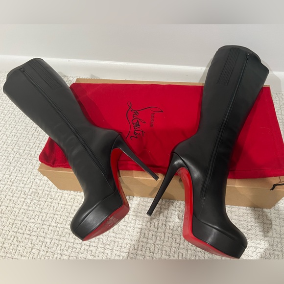 Christian Louboutin Bianca Botta 140 Black Leather Knee-High Boots EU39 Red Sole - Picture 6 of 9